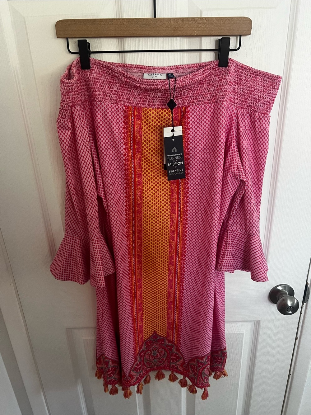 Cabana Life Pink and Orange Off-Shoulder Mini Dress - Picture 10 of 15